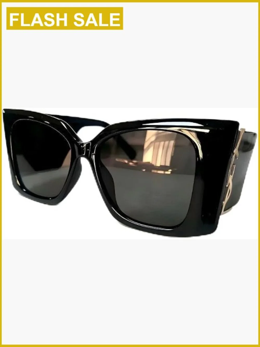 Oversized Square Sunglasses with Gold Logo Temples